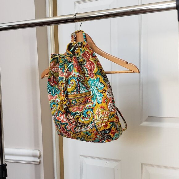 Vera Bradley Provencal Yellow Flower Drawstring Backpack - Picture 2 of 9